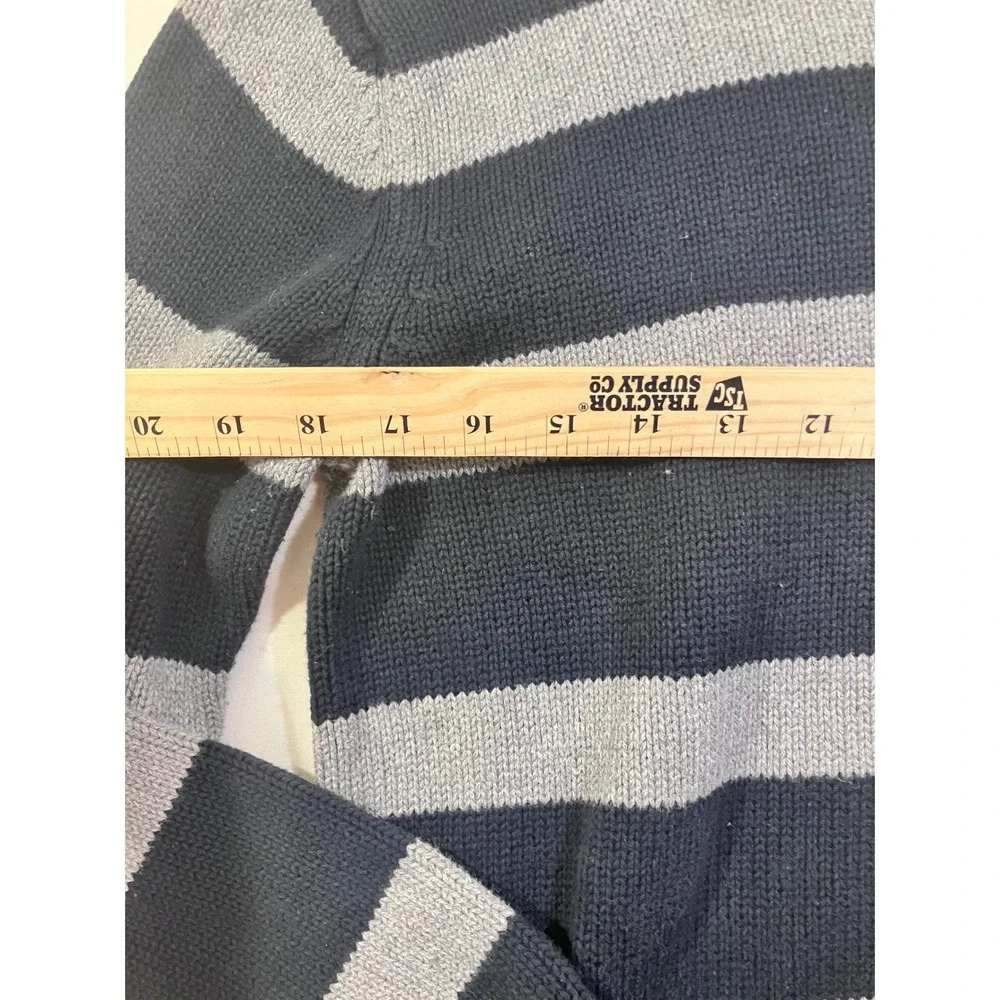 Chaps Mens Small Quarter‎ Zip Pullover Sweater Navy Blue Gray Striped Cotton